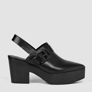 Allsaints Black Leather Gothenberg Slingback Platform Mule | UK 7 | US 9